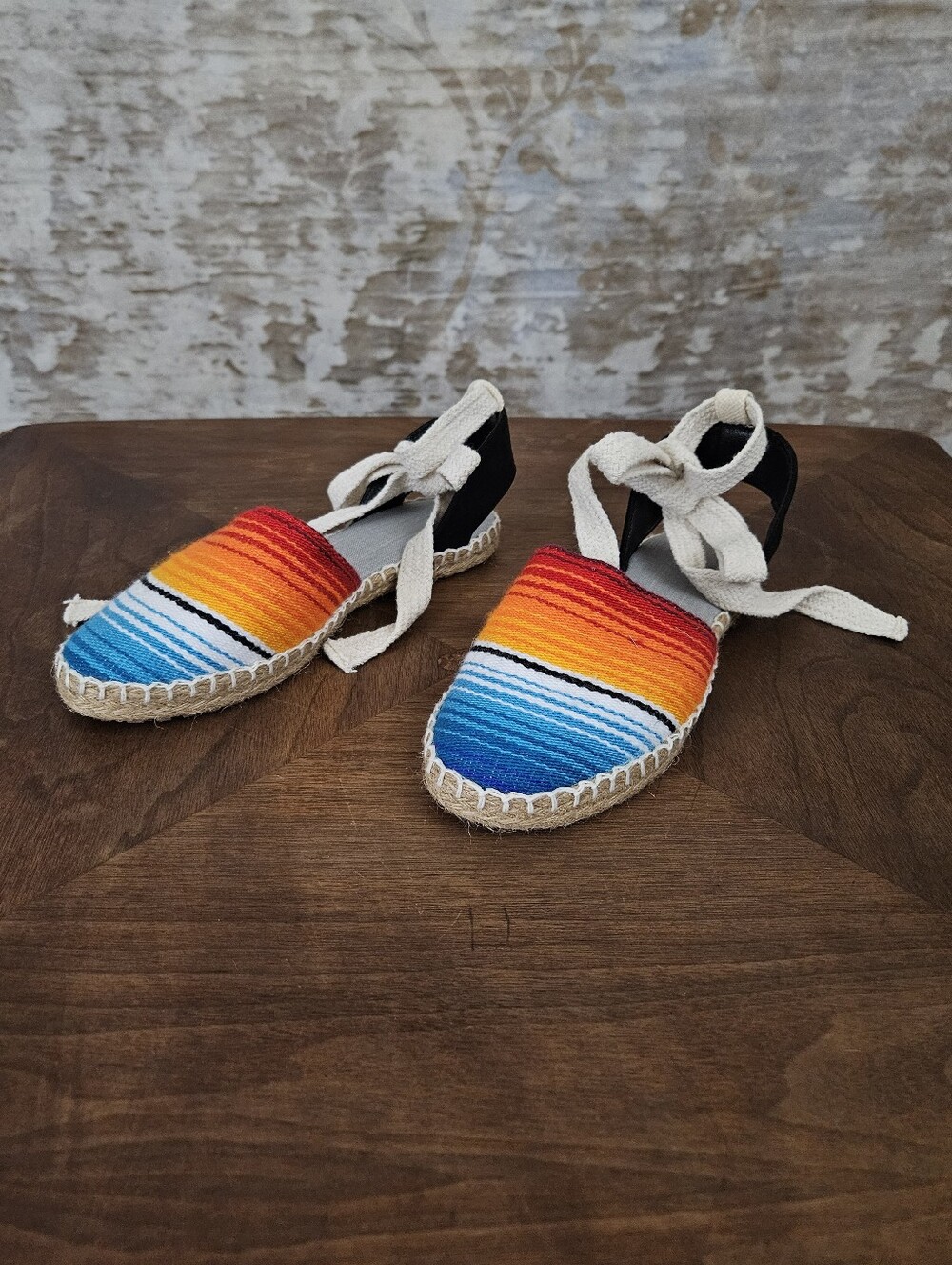 Women's Striped Espadrille Flats Shoes 7 Mexican Blanket Falsa Serape Lace Up - Picture 5 of 13